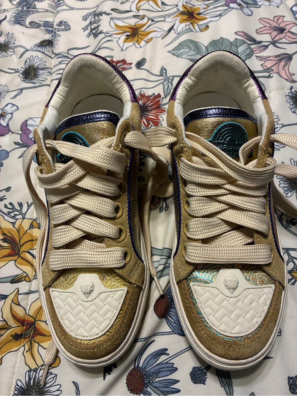Kurt Geiger Metallic Gold Lace-Up Sneakers